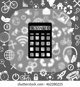 Calculator vector icon - matte glass button on background consisting  of different icons