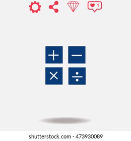 Calculator vector icon on grey background.