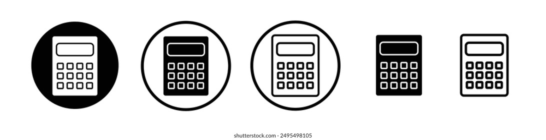 Calculator vector icon set in black and white color.