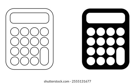 Calculator vector icon set. Office tool, math device, business and finance equipment. Black outline silhouette isolated on white background.