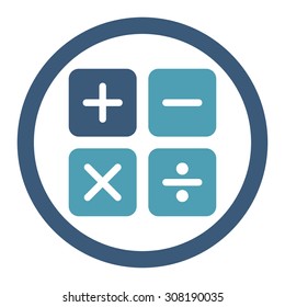 Calculator vector icon. This flat rounded symbol uses cyan and blue colors and isolated on a white background.