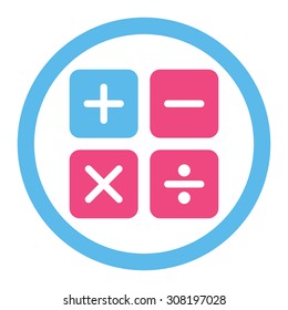 Calculator vector icon. This flat rounded symbol uses pink and blue colors and isolated on a white background.