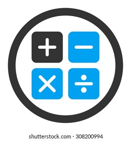 Calculator vector icon. This flat rounded symbol uses blue and gray colors and isolated on a white background.
