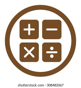 Calculator vector icon. This flat rounded symbol uses brown color and isolated on a white background.