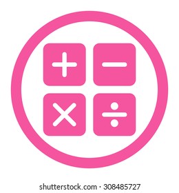 Calculator vector icon. This flat rounded symbol uses pink color and isolated on a white background.