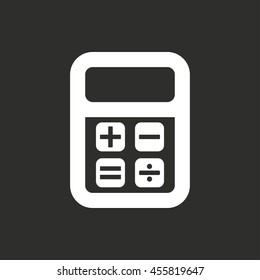 Calculator vector icon. White illustration isolated on black background for graphic and web design.