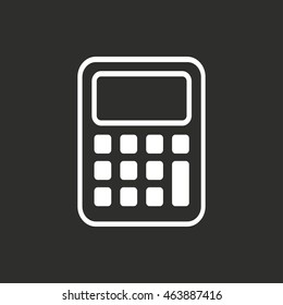 Calculator vector icon. White illustration isolated on black background for graphic and web design.
