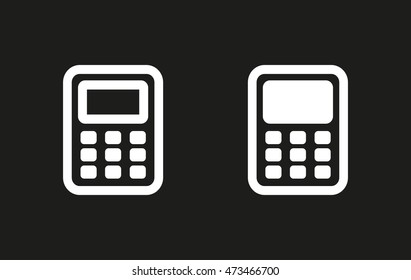 Calculator vector icon. White illustration isolated on black background for graphic and web design.