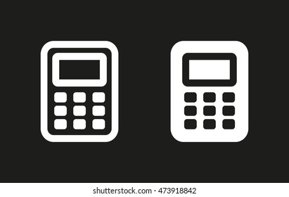 Calculator vector icon. White illustration isolated on black background for graphic and web design.