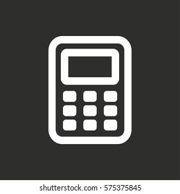 Calculator vector icon. White illustration isolated on black background for graphic and web design.