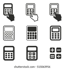 Calculator vector icons set. Black illustration isolated on white background for graphic and web design.
