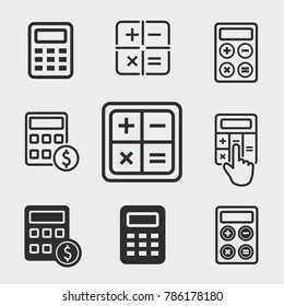 Calculator vector icons set. White illustration isolated for graphic and web design.