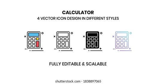 Vektorgrafik-Icons des Taschenrechners in unterschiedlichen Stilen