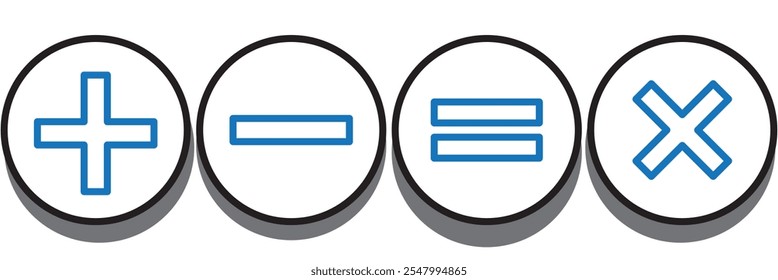 Chave vetorial da calculadora isolada em fundo branco. Adição, subtração. Ícone de símbolos matemáticos. Calculadora, ícone matemático. Pictograma vetorial. Conjunto de ícones de símbolos matemáticos.