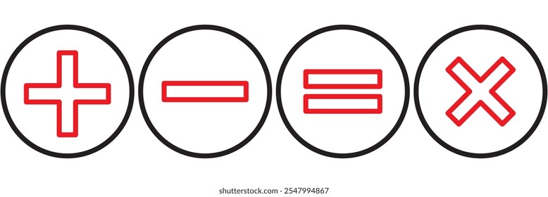 Chave vetorial da calculadora isolada em fundo branco. Adição, subtração. Ícone de símbolos matemáticos. Calculadora, ícone matemático. Pictograma vetorial. Conjunto de ícones de símbolos matemáticos.