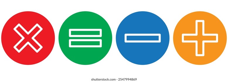 Chave vetorial da calculadora isolada em fundo branco. Adição, subtração. Ícone de símbolos matemáticos. Calculadora, ícone matemático. Pictograma vetorial. Conjunto de ícones de símbolos matemáticos.