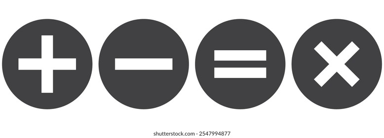 Chave vetorial da calculadora isolada em fundo branco. Adição, subtração. Ícone de símbolos matemáticos. Calculadora, ícone matemático. Pictograma vetorial. Conjunto de ícones de símbolos matemáticos.