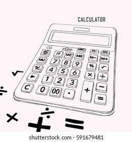  calculator vector line art , retro cartoon style vector illustration