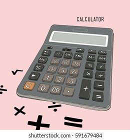 calculator vector line art , retro cartoon style vector illustration
