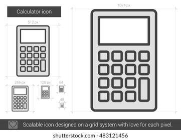 Calculator vector line icon isolated on white background. Calculator line icon for infographic, website or app. Scalable icon designed on a grid system.