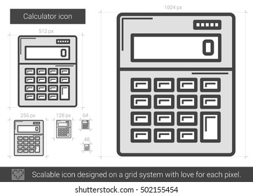 Calculator vector line icon isolated on white background. Calculator line icon for infographic, website or app. Scalable icon designed on a grid system.