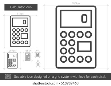 Calculator vector line icon isolated on white background. Calculator line icon for infographic, website or app. Scalable icon designed on a grid system.