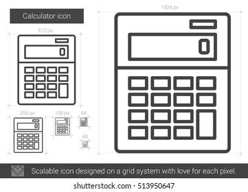 Icono de línea vector de calculador aislado en fondo blanco. Icono de línea de calculador para infografía, sitio web o aplicación. Icono escalable diseñado en un sistema de cuadrícula.