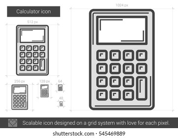 Icono de línea vector de calculador aislado en fondo blanco. Icono de línea de calculador para infografía, sitio web o aplicación. Icono escalable diseñado en un sistema de cuadrícula.