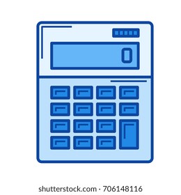 Calculator vector line icon isolated on white background. Calculator line icon for infographic, website or app. Blue icon designed on a grid system.