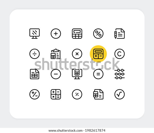 Calculator vector line icons. Simple outline symbols.\
Vector calculator icons\
set