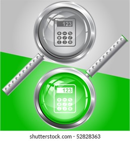 Calculator. Vector magnifying glass.