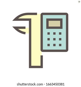 Calculator and vernier caliper vector icon design for engineering design concept,  48X48 pixel perfect and editable stroke.