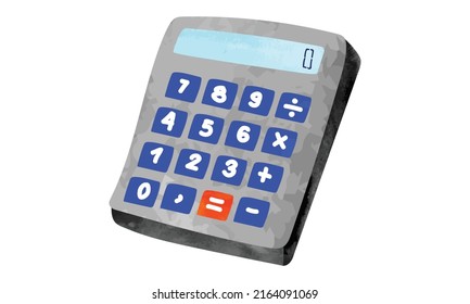 Calculator watercolor hand drawn vector isolated on white background. Watercolor calculator clipart drawing. Back to school concept