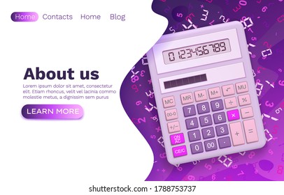 Calculator web finance technology, business banner flat website, Vector illustration