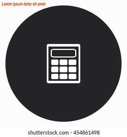 Calculator web icon. Gray circle button with white illustration.