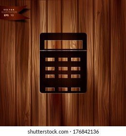 Calculator web icon. Wooden texture