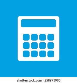 Calculator web white icon isolated on a blue background. Vector symbol