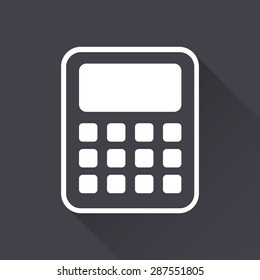Calculator - white icon with a long shadow on a black background. Vector illustration.