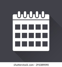 Calculator - white icon with a long shadow on a black background. Vector illustration.
