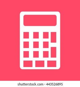 Calculator white icon on magenta color background. Eps-10.