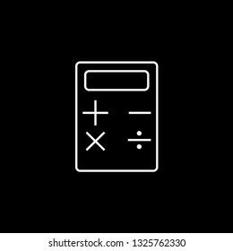 Calculator white on black background sign