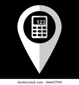 Calculator - white vector icon;  map pointer