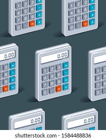 Calculators seamless background, backdrop for taxes or accounting website, vector wallpaper or web site background.