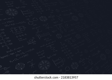 Calculus Equations, Algebra, Organic Chemistry, Chemical Reactions, Chemical Elements, Physics, Rectilinear Motion, Electromagnetism, Energy On A Black Science And Engineering Background