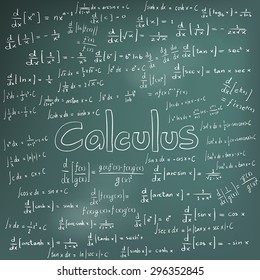 Calculus Law Theory And Mathematical Formula Equation, Doodle Handwriting Icon In Blackboard Background With Hand Drawn Model, Create By Vector
