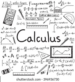 Calculus law theory and mathematical formula equation doodle handwriting icon in white isolated paper background with handdrawn model for education presentation or subject title, create by vector
