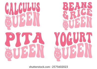 Calculus Queen, Beans and Rice Queen, Pita Queen, Yogurt Queen retro wavy T-shirt