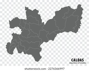 Caldas Department of Colombia map on transparent background. Blank map of  Caldas with  regions in gray for your web site design, logo, app, UI. Colombia. EPS10.