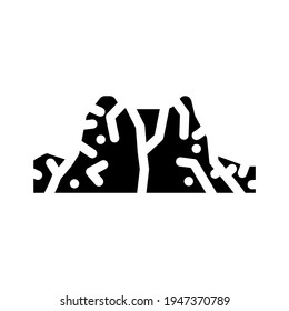 vector de icono del glifo del volcán de caldera. señal de volcán de caldera. símbolo de contorno aislado ilustración negra