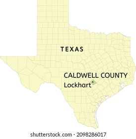Caldwell County and city of Lockhart location on Texas state map